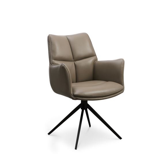 Lily spisestuestol, med armlener og svingfunksjon - nougatskinn og svarte ben