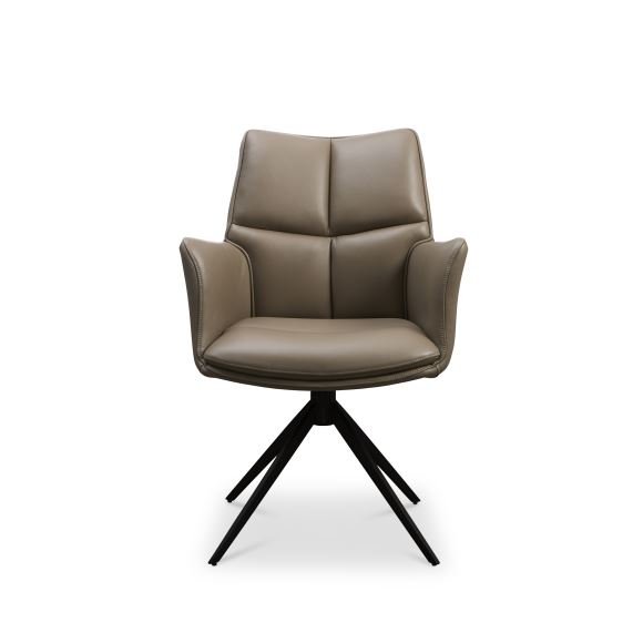 Lily spisestuestol, med armlener og svingfunksjon - nougatskinn og svarte ben