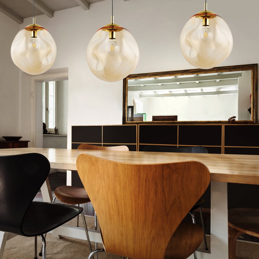 TK Sol taklampe - gult glass og gullmetall