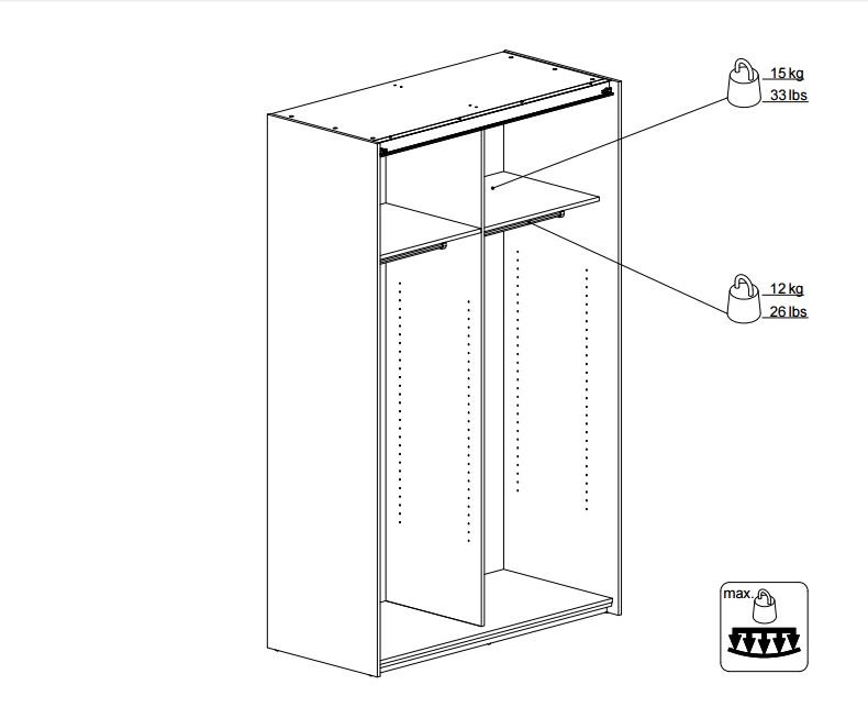 
TVILUM Verona garderobeskab - hvid laminat, to skydelåger
