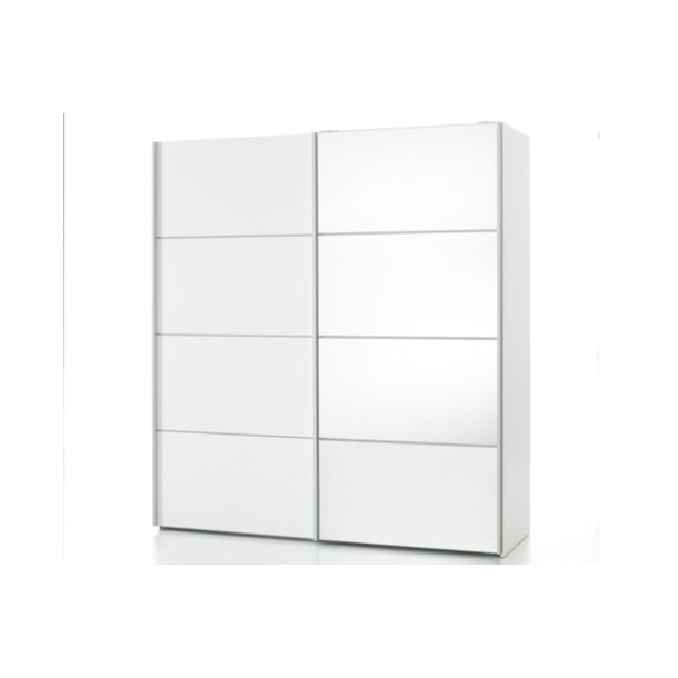 Verona garderobeskab - Hvidt MDF, m. spejllge, 2 skydelger
