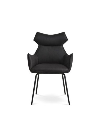 Liva spisestuestol, med armlen - onyx svart mikroskinn okse og svarte ben