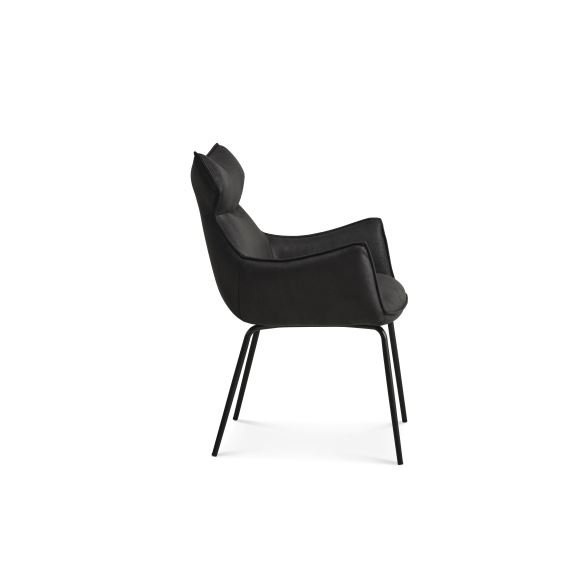 Liva spisestuestol, med armlen - onyx svart mikroskinn okse og svarte ben