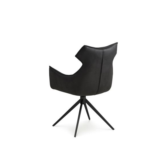 Liva spisestuestol, med armlen og svingfunksjon - onyx svart mikroskinn okse og svarte ben