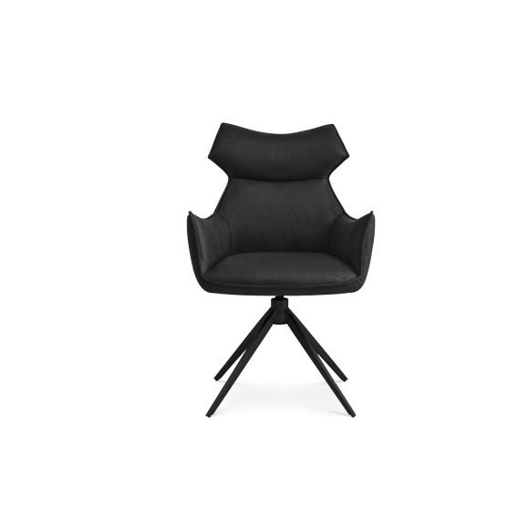 Liva spisestuestol, med armlen og svingfunksjon - onyx svart mikroskinn okse og svarte ben