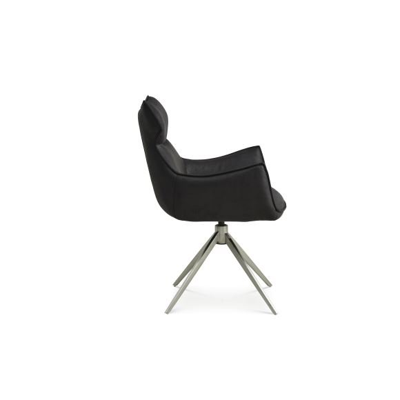 Liva spisestuestol, med armlen og svingfunksjon - onyx svart mikroskinn i okse- og metallskinn