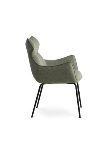 Liva spisestuestol, med armlener - grnt stoff og svarte ben
