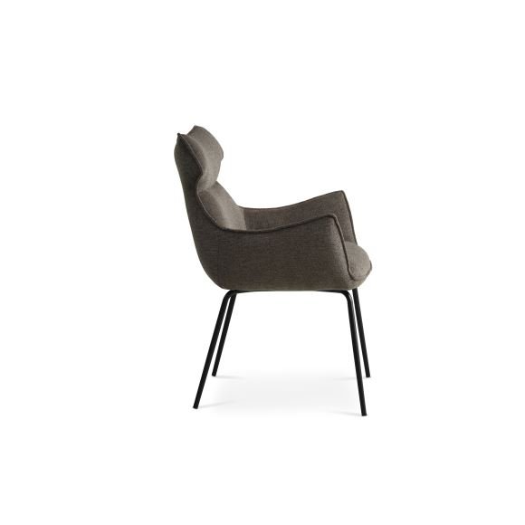 Liva spisestuestol, med armlen - sephiabrunt stoff og svarte ben