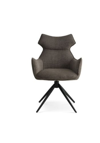 Liva spisestuestol, med armlener og svingfunksjon - Sephiabrunt stoff og svarte ben