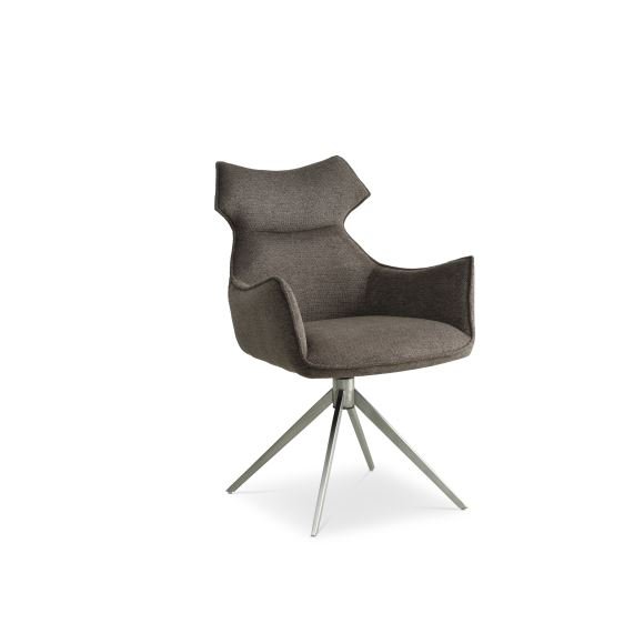 Liva spisestuestol, med armlen og svingfunksjon - Sephiabrunt stoff og metall