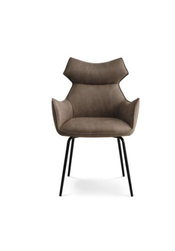 Liva spisestuestol, med armlen - leverbrun/beige mikroskinn og svarte ben