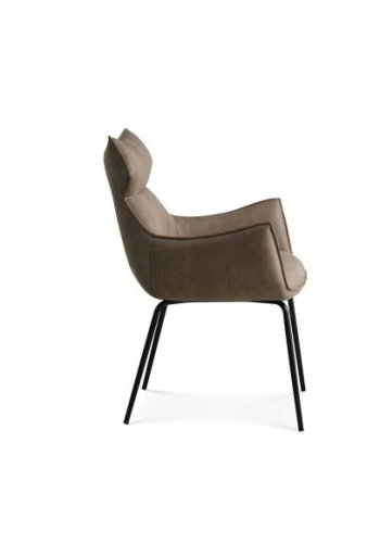 Liva spisestuestol, med armlen - leverbrun/beige mikroskinn og svarte ben