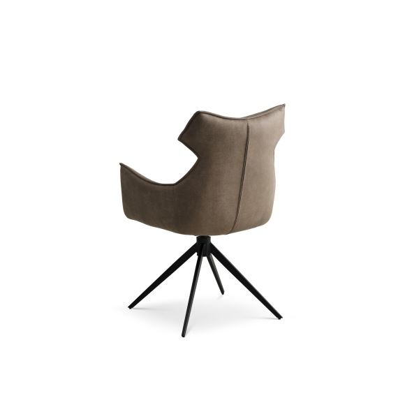 Liva spisestuestol, med armlen og svingfunksjon - leverbrun/beige mikroskinn og svarte ben