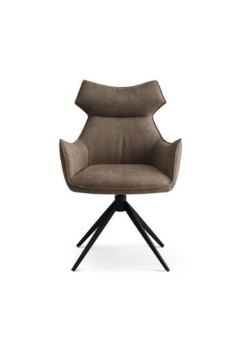 Liva spisestuestol, med armlen og svingfunksjon - leverbrun/beige mikroskinn og svarte ben