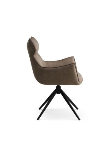 Liva spisestuestol, med armlen og svingfunksjon - leverbrun/beige mikroskinn og svarte ben