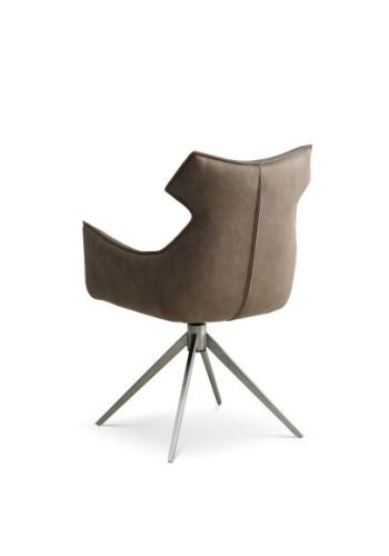 Liva spisestuestol, med armlen og svingfunksjon - leverbrunt/beige mikroskinn i okseskinn og metall