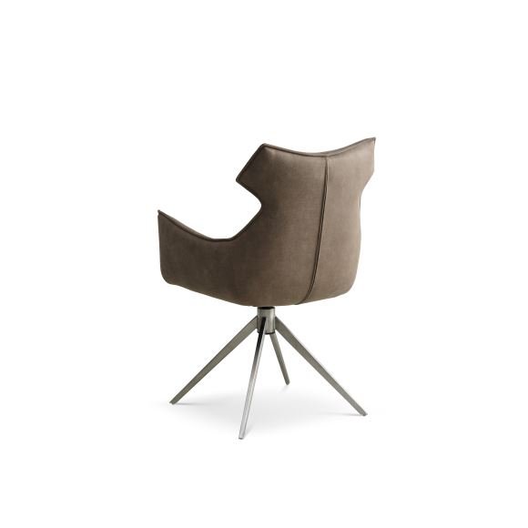 Liva spisestuestol, med armlen og svingfunksjon - leverbrunt/beige mikroskinn i okseskinn og metall