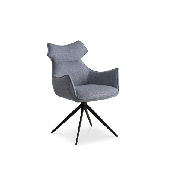 Liva spisestol, med armlener og svingfunksjon - isbltt stoff og svarte ben