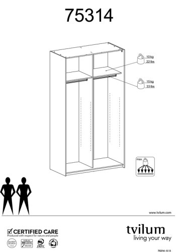 
TVILUM Firenze garderobeskab - hvid laminat, 2 skydelåger
