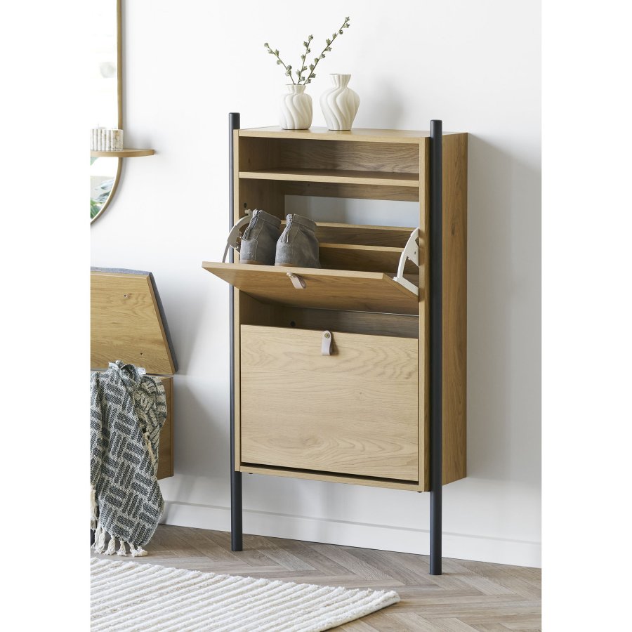 HOUSE NORDIC Barco skoskap, med 2 d�rer - melaminfolie med eikeutseende og st�l