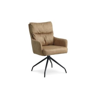 Lotus spisebordsstol, m. armln og drejefunktion - caramel brun micro lder bull og sorte ben