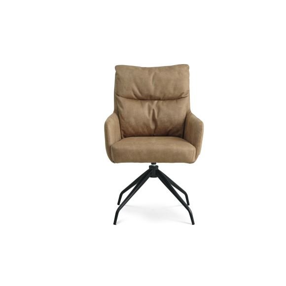 Lotus spisestuestol, med armlener og svingfunksjon - karamellbrunt mikroskinn og svarte ben