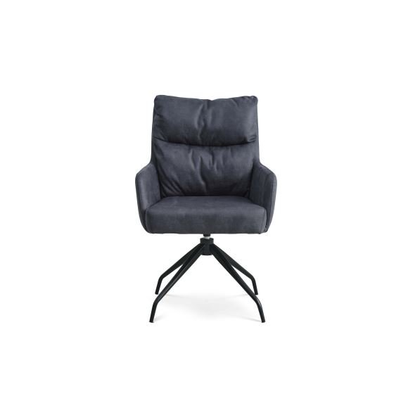 Lotus spisestuestol, med armlen og svingfunksjon - mrkebl mikroskinnokse og svarte ben