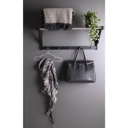 Padova hattehylde, m. 5 knager - sort poppeltr og stl