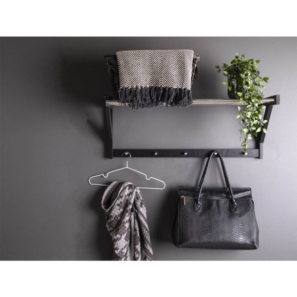 Padova hattehylde, m. 5 knager - sort poppeltr og stl