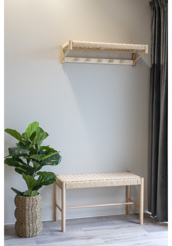 HOUSE NORDIC Abano hattehylle, m. kurvhylle og 5 kroker - naturpapirsnor og poppeltre (78x31)