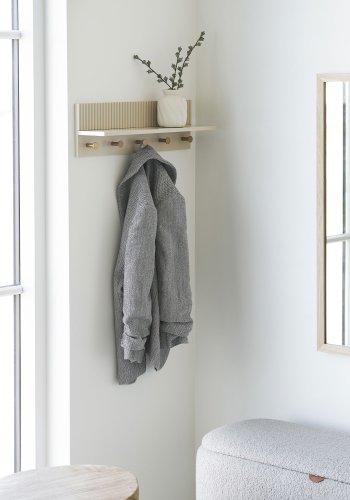 HOUSE NORDIC Rocca hatthylla, med 1 hyllplan och 5 krokar, rektangul&auml;r - beige MDF