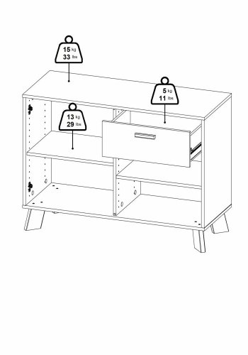 TVILUM Ikast Sideboard 2 Türen + 1 Schublade, Jackson Hickory/Weiß, 98,7 x 39,1 x 73 cm