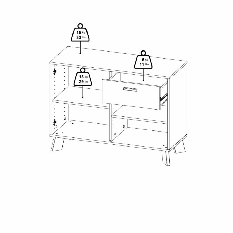 TVILUM Ikast Sideboard 2 Türen + 1 Schublade, Jackson Hickory/Weiß, 98,7 x 39,1 x 73 cm