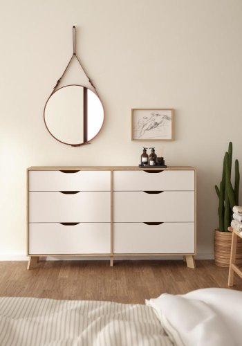 TVILUM Ikast Doppelkommode 6 Schubladen, Jackson Hickory/Wei�, 155,7 x 39,8 x 92,2 cm