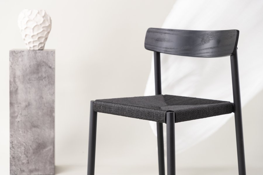 VIND COLLECTION Malmön spisestol - svart tre, tau og stl