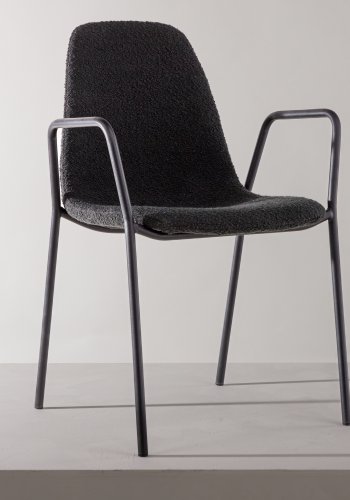 VIND COLLECTION Klädesholmen spisebordsstol, m. armlener - svart boucléstoff og sort stl