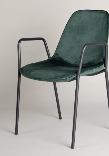 VIND COLLECTION Klädesholmen spisebordsstol, m. armlener - mrkegrnn polyesterflyel og sort stl