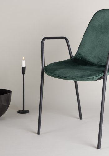 VIND COLLECTION Klädesholmen spisebordsstol, m. armlener - mrkegrnn polyesterflyel og sort stl