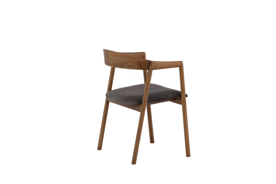 VINNSAMLING Lngön spisestuestol, m. armlener - gr flyel og brun eik