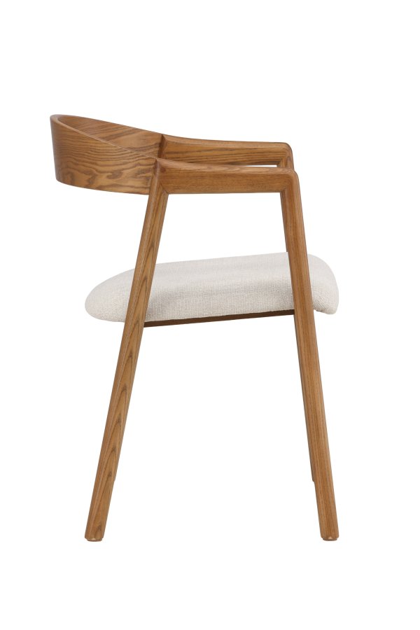 VENTURE DESIGN L�ng�n spisebordsstol, m. arml�n - beige polyester og brun asketr�