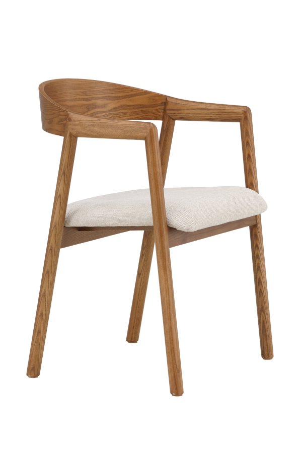 VENTURE DESIGN L�ng�n spisebordsstol, m. arml�n - beige polyester og brun asketr�