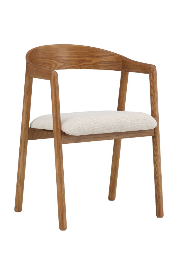 VENTURE DESIGN L�ng�n spisebordsstol, m. arml�n - beige polyester og brun asketr�