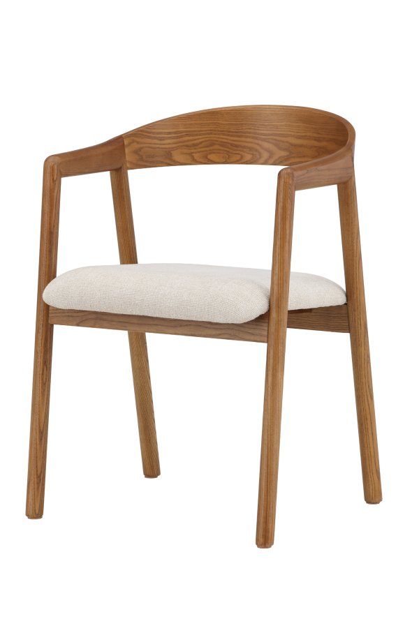 VENTURE DESIGN L�ng�n spisebordsstol, m. arml�n - beige polyester og brun asketr�