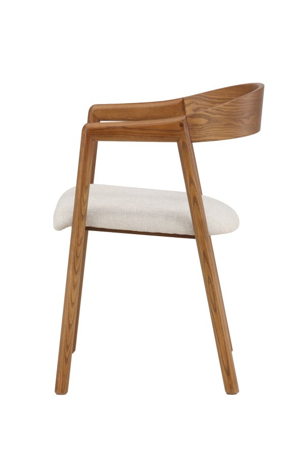 VENTURE DESIGN L�ng�n spisebordsstol, m. arml�n - beige polyester og brun asketr�