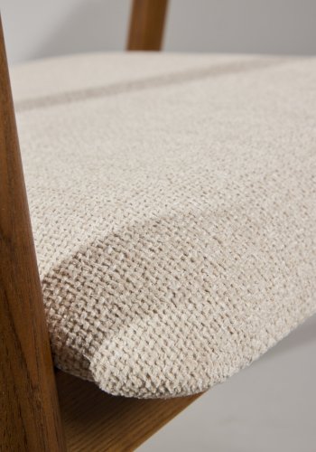 VENTURE DESIGN L�ng�n spisebordsstol, m. arml�n - beige polyester og brun asketr�