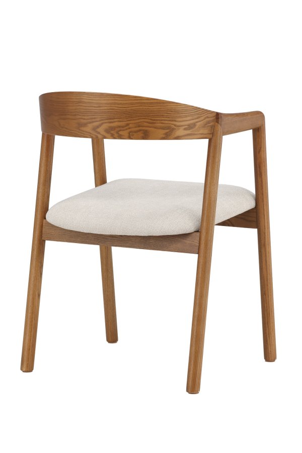 VENTURE DESIGN L�ng�n spisebordsstol, m. arml�n - beige polyester og brun asketr�