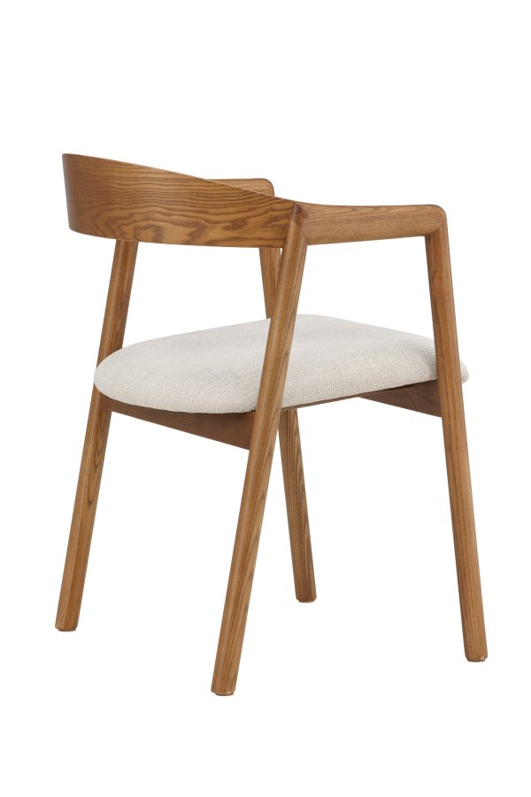 VENTURE DESIGN L�ng�n spisebordsstol, m. arml�n - beige polyester og brun asketr�