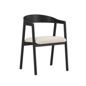 VENTURE DESIGN L�ng�n spisebordsstol, m. arml�n - beige polyester og sort asketr�