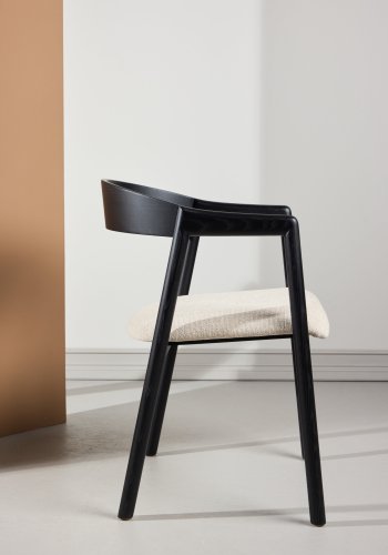 VENTURE DESIGN L�ng�n spisebordsstol, m. arml�n - beige polyester og sort asketr�