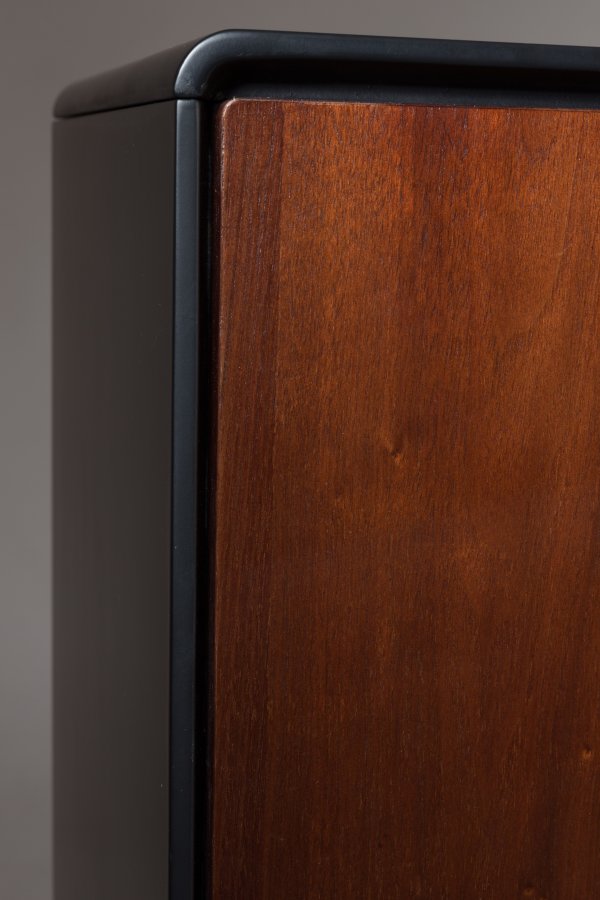 DUTCHBONE Juju Sideboard, niedrig, mit 3 Türen, 2 Regalen, 1 Schublade – braunes Walnussfurnier/Eschenholz und schwarzes Furnier